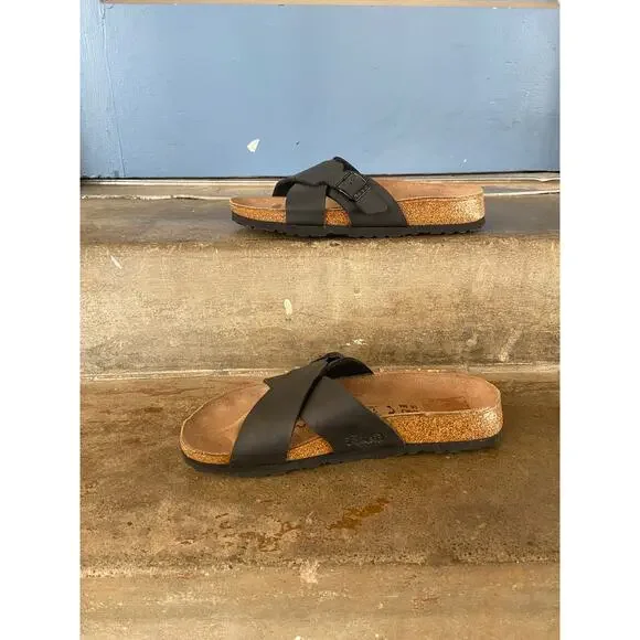 Birkenstock “Birki’s” black cross cross style slide sandals -size 37 - Picture 4 of 7